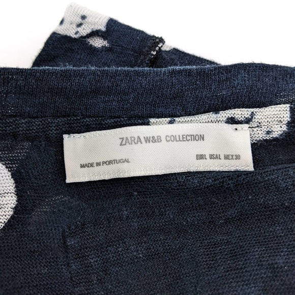 ZARA Size L Womens Crew Neck Short Sleeve High Low Top In Deep Blue - Picture 6 of 6